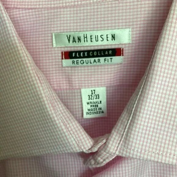 Van Heusen Flex Collar Men's Long Sleeve Pink/White Dress Shirt Size 17 34-35 - Picture 3 of 4